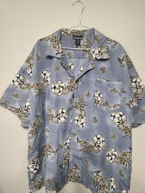 Montage Microfiber Shirt Mens 4XL Blue Dragon Button Down Shirt